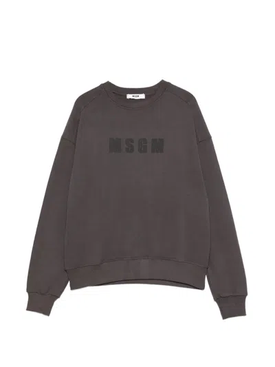 Msgm Logo-detail Sweatshirt In Brown