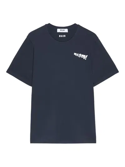 Msgm Logo-detail T-shirt In Blue