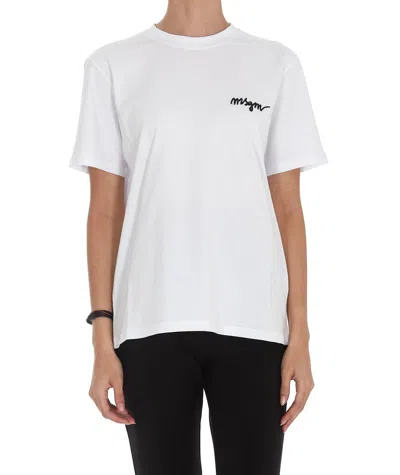 Msgm Logo Detailed Crewneck T-shirt In White