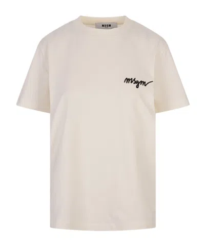 Msgm Logo Detailed Crewneck T-shirt In Neutral