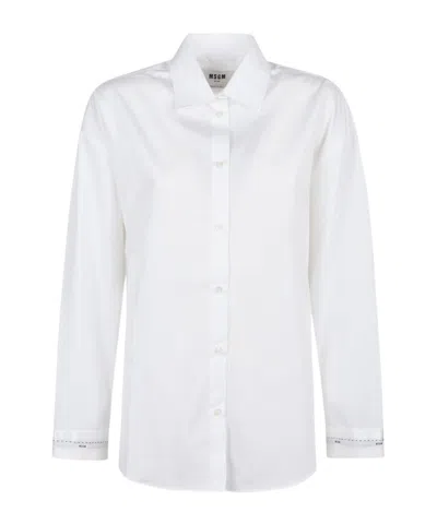 Msgm Logo-detailed Curved Hem Shirt In White