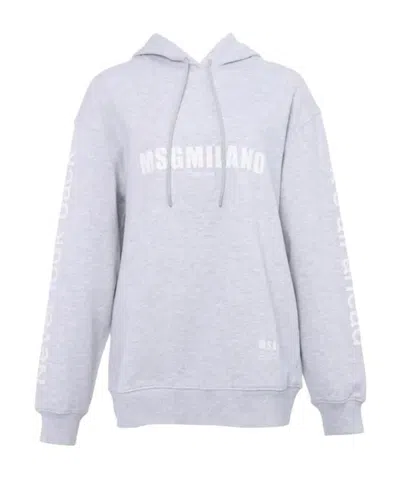Msgm Logo Details Hooded Hoodie In White