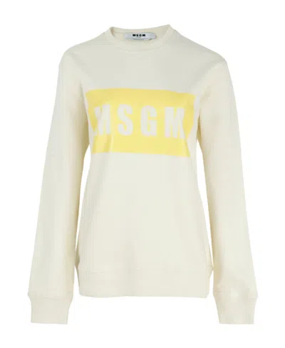 Msgm Logo Details Hoodie In White