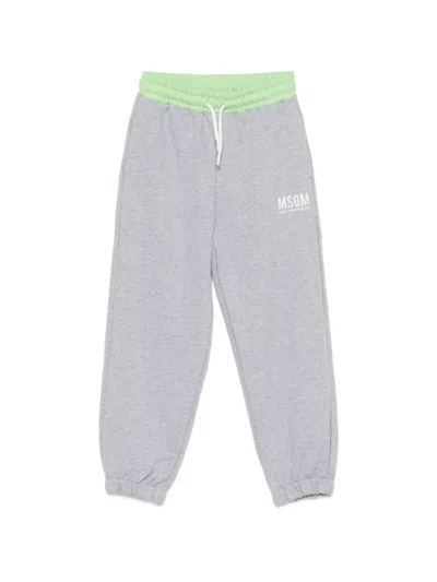 Msgm Logo Drawstring Track Pants In Gray