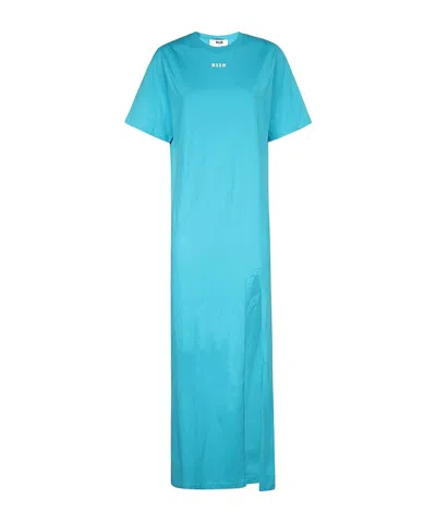 MSGM LOGO-PRINT SIDE-SLIT MAXI DRESS