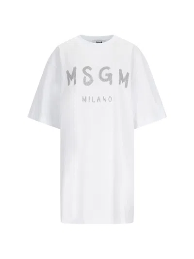 Msgm Logo Dress In White