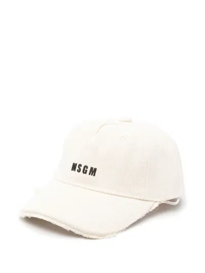 Msgm Kids' Logo-embellished Cap In Neutrals