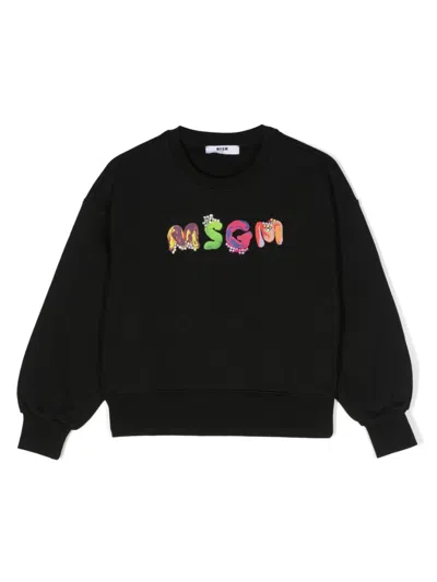 Msgm Kids' Black Sweatshirt For Girl With Logo