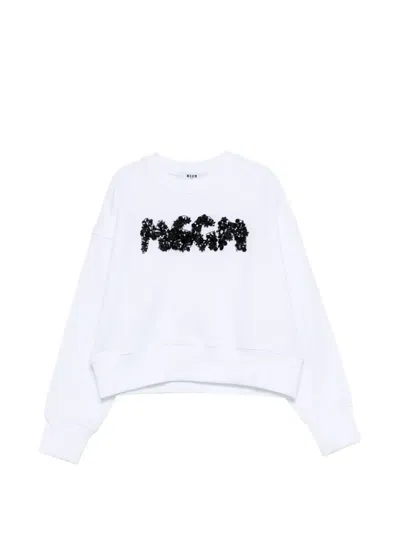 Msgm Kids' Logo-embellished Sweatshirt In White