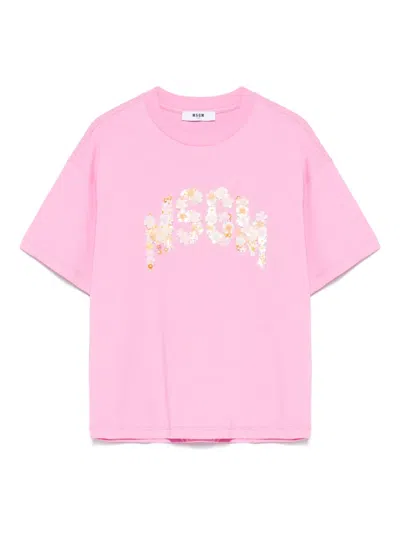 Msgm Kids' Logo-embellished T-shirt In Pink
