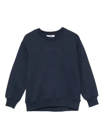Msgm Kids' Logo-embossed Sweatshirt In Blue