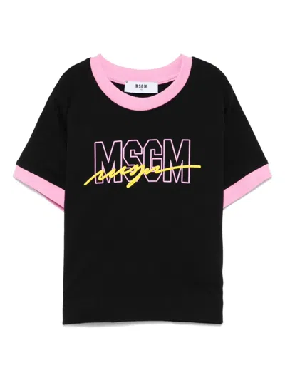 Msgm Kids' Logo-embossed T-shirt In Black