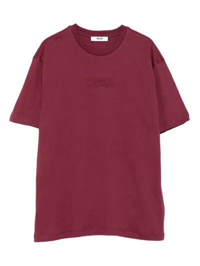 Msgm Logo-embossed T-shirt In Burgundy