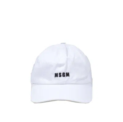 Msgm Logo Embroidered Baseball Cap In Bianco