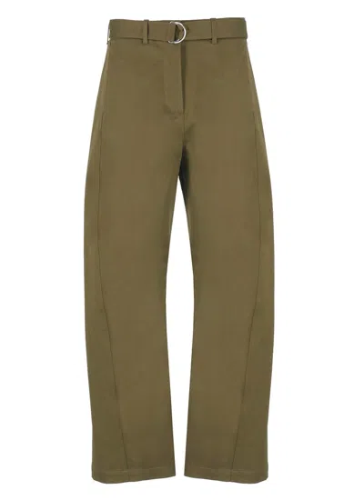 Msgm Logo Embroidered Belted Tapered Trousers In Green