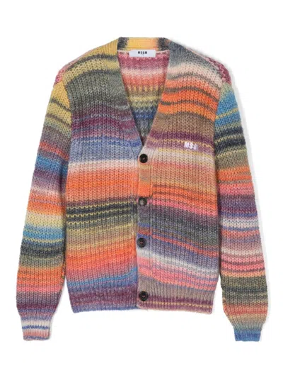 Msgm Kids' Logo-embroidered Cardigan In 橘色