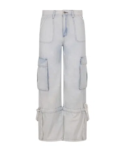 Msgm Logo-embroidered Chambray Jeans In White