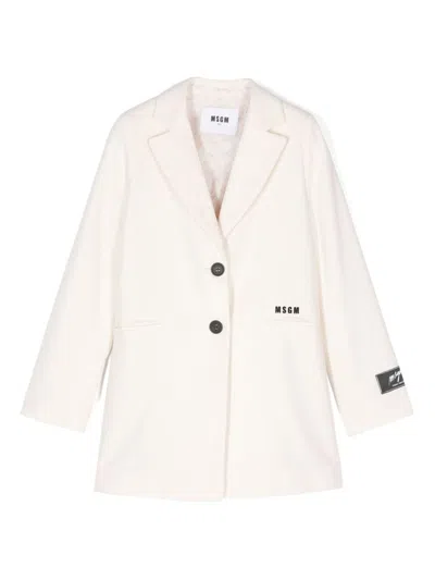 Msgm Kids' Logo-embroidered Coat In Neutrals