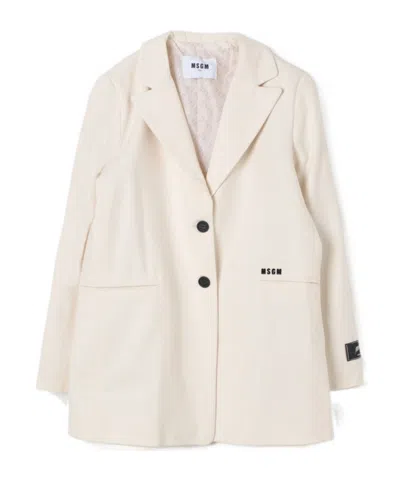 Msgm Logo-embroidered Coat In White