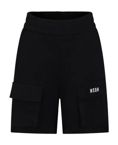 Msgm Logo-embroidered Cotton Bermuda Shorts In Black