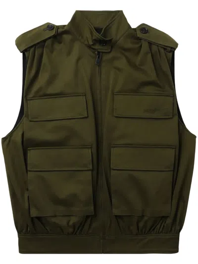 Msgm Logo-embroidered Cotton Gilet In Green
