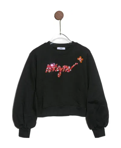 Msgm Logo-embroidered Cotton Jumper In Black