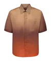 Msgm Gradient Button-down Shirt With Curved Hem Pocket In Brown