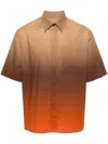 Msgm Gradient Button-down Shirt With Curved Hem Pocket In Nude