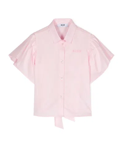 Msgm Kids' Logo-embroidered Cotton Shirt In Pink