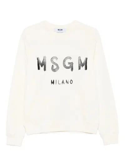 Msgm Logo-embroidered Cotton Sweatshirt In White