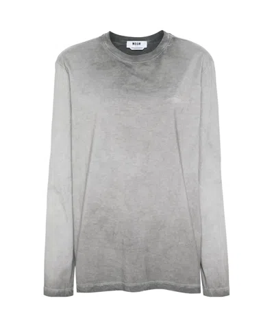 Msgm Logo-embroidered Cotton T-shirt In Gray
