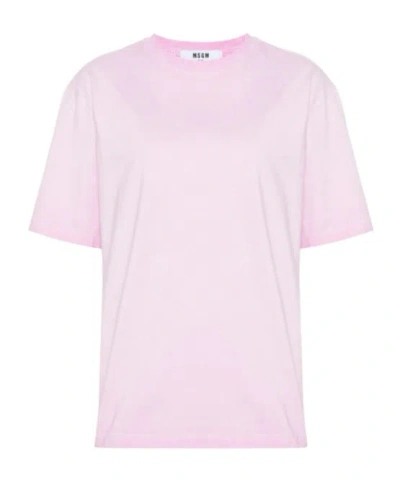 Msgm Logo-embroidered Cotton T-shirt In Pink