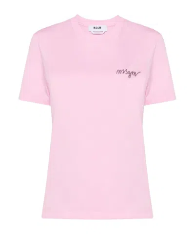 MSGM LOGO-EMBROIDERED COTTON T-SHIRT