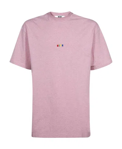 Msgm Logo Embroidered Crewneck T-shirt In Pink