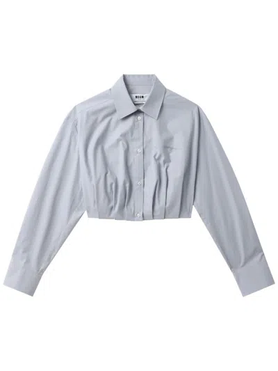 Msgm Logo-embroidered Cropped Shirt In Grey