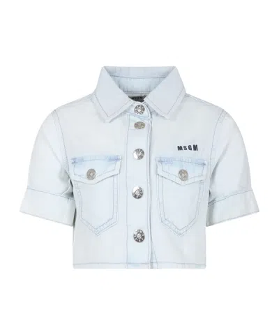 Msgm Logo-embroidered Cropped Shirt In White