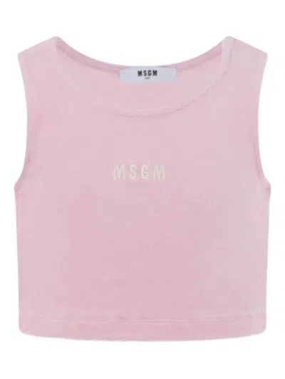 Msgm Kids' Logo-embroidered Cropped Tank Top