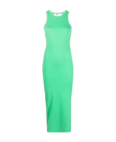 Msgm Logo Embroidered Cut-out Sleeveless Dress In Green