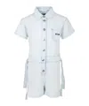 Msgm Light Blue Jumpsuit For Girl With Logo In White