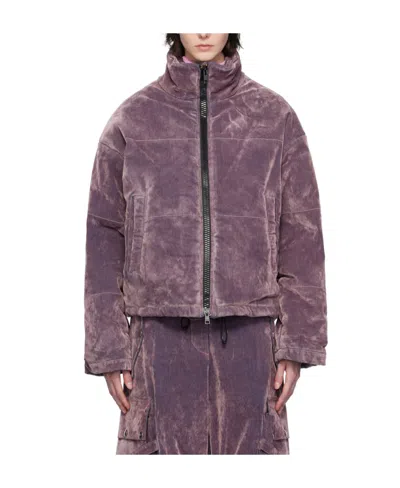 Msgm Logo-embroidered Denim Puffer Jacket In Black