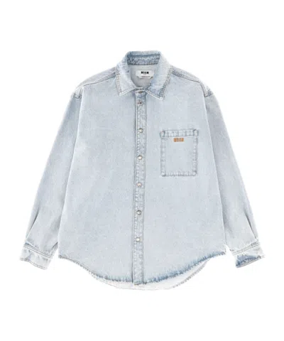 MSGM LOGO-EMBROIDERED DENIM SHIRT