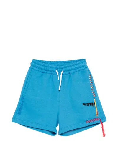 Msgm Kids' Logo-embroidered Drawstring Shorts In Blue