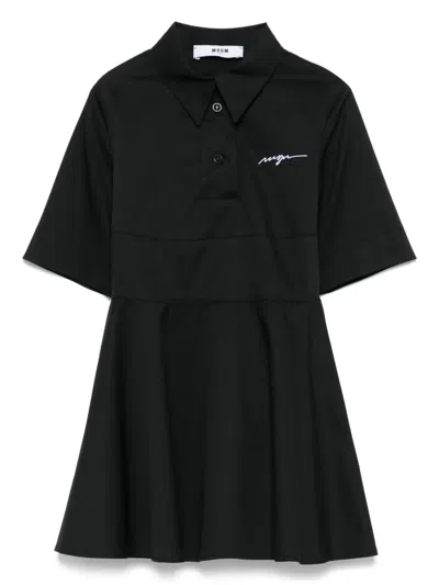 Msgm Kids' Logo-embroidered Dress In Black