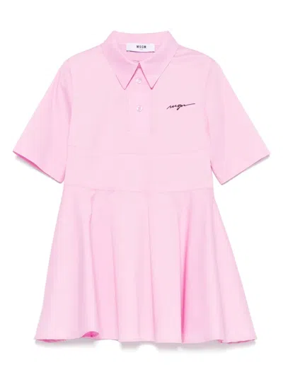 Msgm Kids' Logo-embroidered Dress In Pink