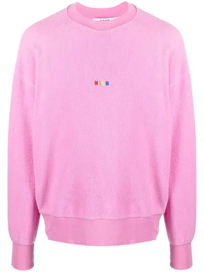Msgm Logo-embroidered Fleece Sweatshirt In Pink
