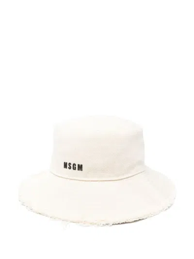Msgm Kids' Logo-embroidered Hat In Neutrals