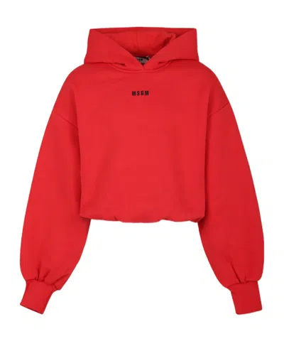 Msgm Logo-embroidered Hoodie In Red