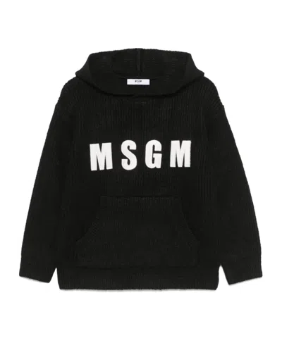 Msgm Logo-embroidered Hoodie In Black