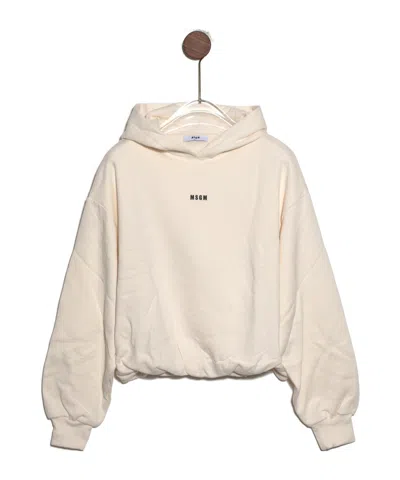 Msgm Logo-embroidered Hoodie In Nude