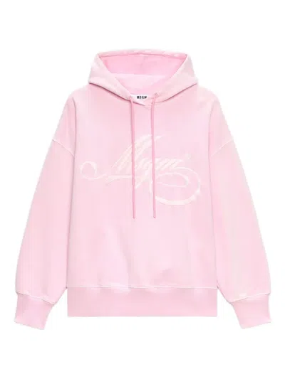 Msgm Logo-embroidered Hoodie In Pink